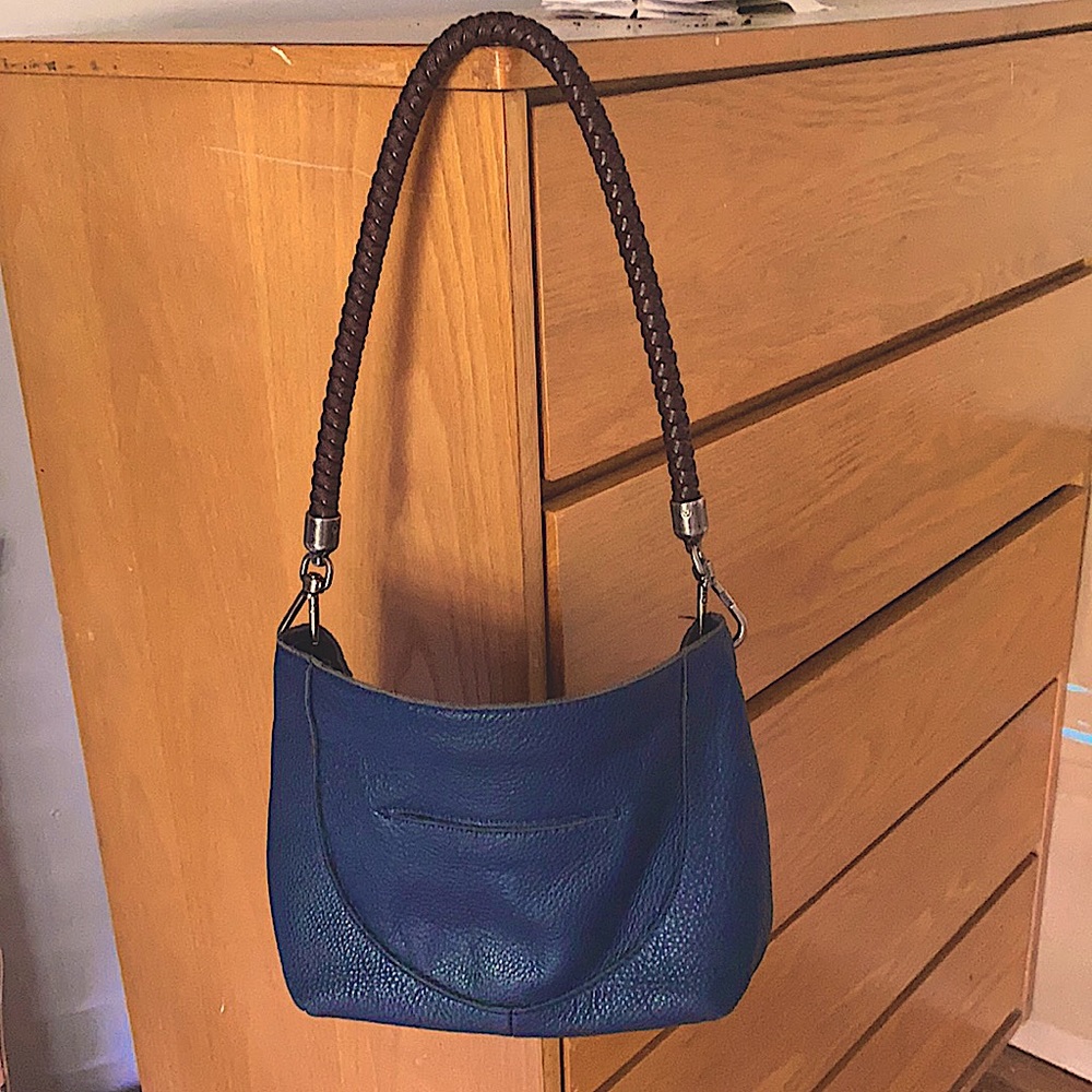 The Sak blue leather bag braided leather strap